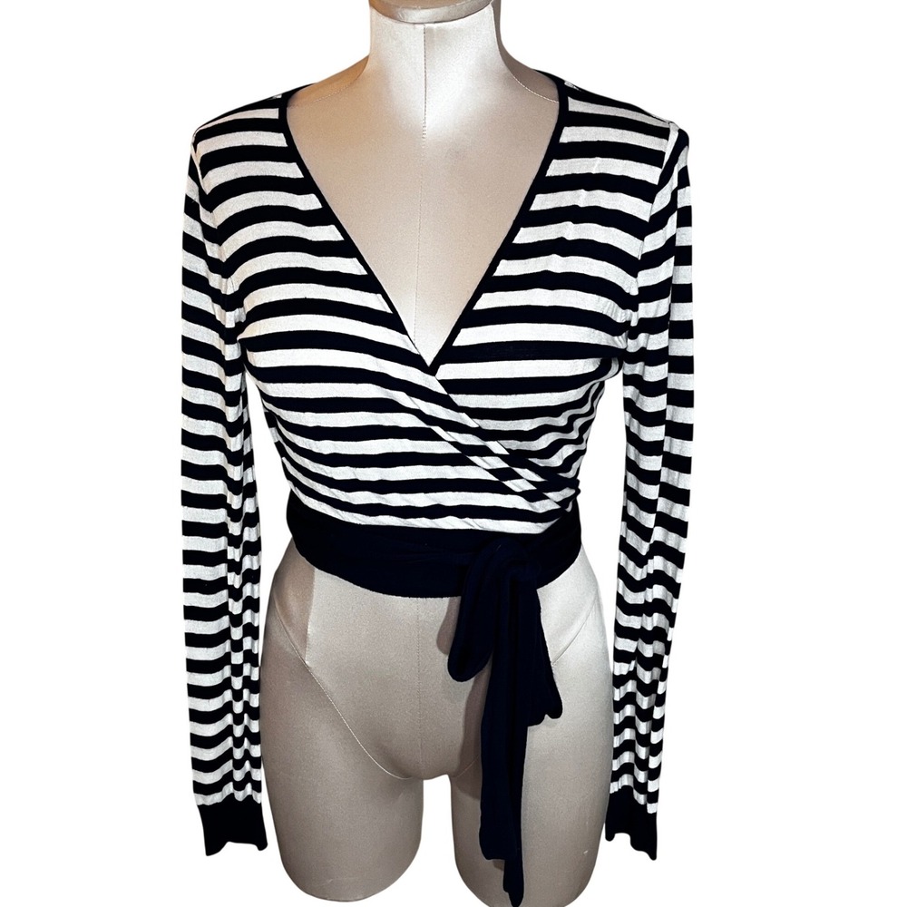 The‎ Limited Navy White Striped Rayon Ballet Wrap Sweater Long Sleeve Large Prep
